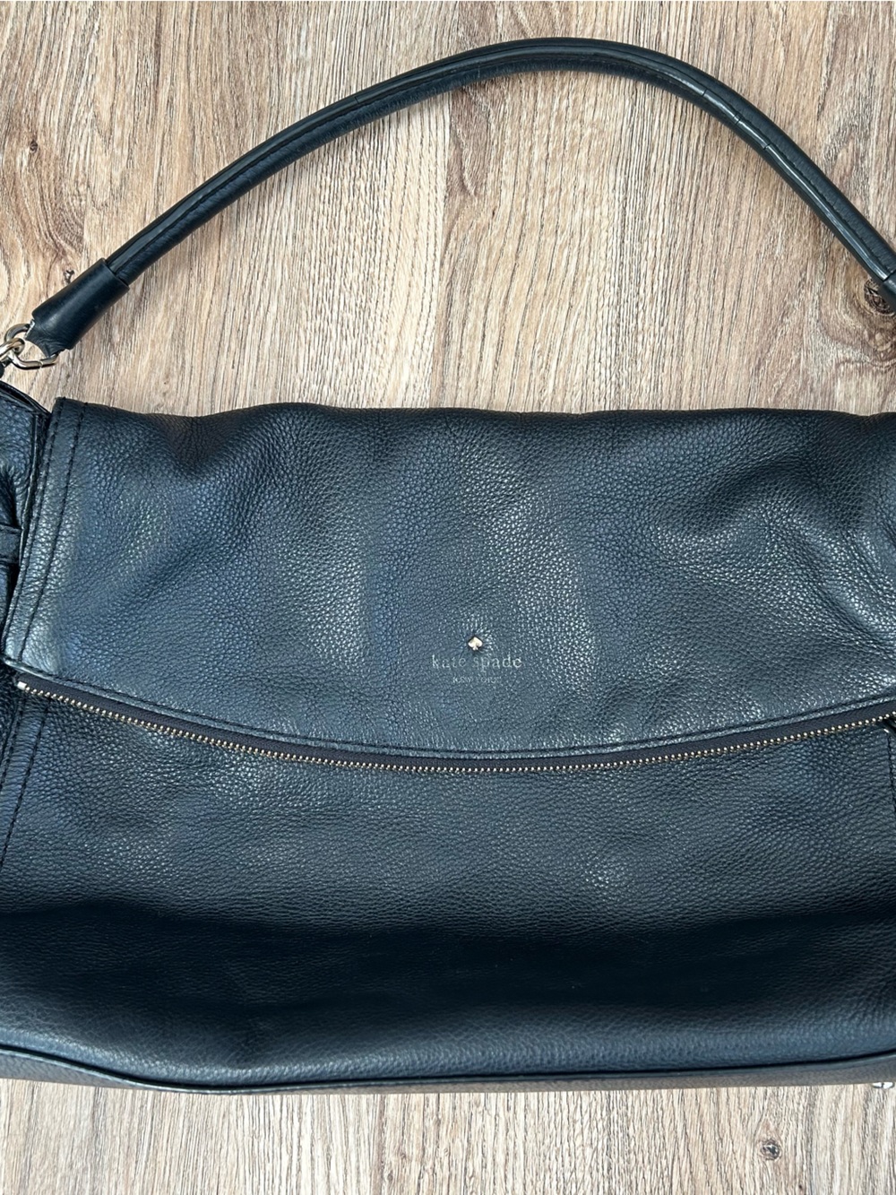 kate spade Black Pebbled Leather Hobo Shoulder Bag with Gold Accent